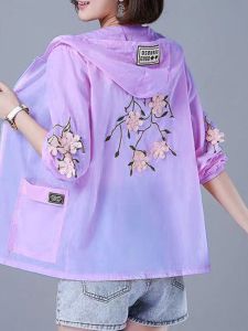 Ladies Large Size Embroidered Ice Silk Short Length Loose Fit Summer Sun Protection Clothing Breathable Lightweight Fashionable