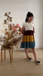 Two Mix Dress Anak Ruffle Perempuan Bahan Kaos Scuba - Dres Anak Wanita Kasual Usia 1-12 Tahun 4255