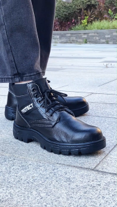 Falimottype)Size 37-46 Mens Fashion Ankle Boots Anti Impact Safety Shoes High Top Leather School Student Shoes