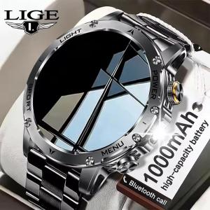 LIGE Outdoor Sports Smart Watch Men New GPS AMOLED Screen LED Flashlight Heart Rate Waterproof Bluetooth Call 1000mAh Smart Watch For Men + Box