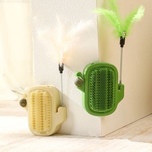 Pet Cactus Cat Scratcher & Hair Rubber:Cat Toy with Teaser Stick & Mint Ball Plastic Interactive Cat Plaything for Grooming Fun
