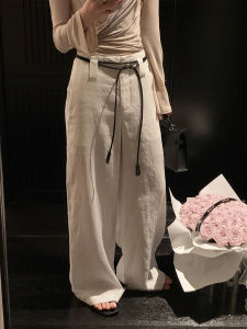 Quần Ống Rộng Vải Lanh Trắng Rộng Rãi Mùa Hè Mỏng Rộng Rãi Đa Năng Quần Dài Thẳng Ống Rộng Thoải Mái Thường Ngày