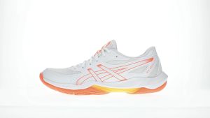 ASICS Women GEL-ROCKET 12 Indoor Court Shoes in White/Vivid Coral