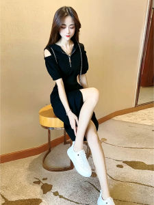 Elegant Bubble Sleeve Dress Womens Shoulder Design Summer 2024 New French Style High Waist Short Sleeve Skirt Korean Version