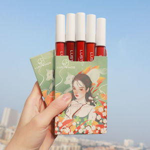 5Pcs/box Chinese Style Lip Gloss Set Easy To Color Soft Fog Lipstick