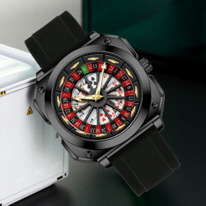 Creative Men Watch Fashion Roulette Original Quartz Movement Silicone Red Black Sports Square Rotating Night Light Watch for Men
