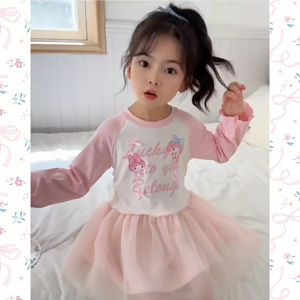 Ready Stock Kids Girl Kuromi Dress One Piece Sweater Lace  Cotton Soft Fluffy Cute Dress Birthday Party Dress Baby Girls Princess Dress