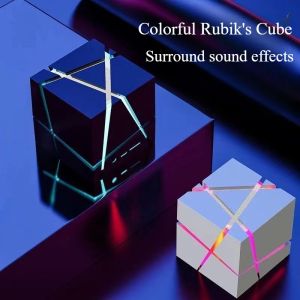 Rubiks Cube Bluetooth Speaker Subwoofer Mini Portable Colorful Lights Wireless Speakers Support TF Card