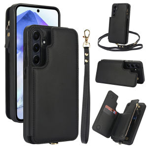 Card Case For Samsung A56 With Diagonal Strap Lanyard Coin Purse Case Mobile Phone Shell With Cards Holder Casing Cards Slot Cases For Samsung Galaxy A16 A26 A36 A15 A35 A55 A14 A54 A13 A53 A73 A52 A52S Leather Cover With Wallet Bag