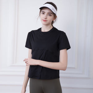 เสื้อยืดคอกลมแขนสั้นหลวมสำหรับผู้หญิง ชุดโยคะ วิ่ง ออกกำลังกาย อบอุ่น ดูดซับเหงื่อ ผ้าโพลีเอสเตอร์ ฤดูใบไม้ร่วง/ฤดูหนาว