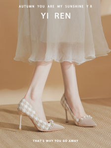 Elegant Pearl Decorated Pointed Toe High Heels Womens Fashion Single Shoes Slip-On Superfine Fiber Leather Comfortable Size 41-43