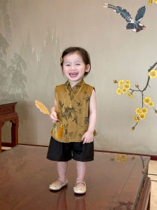 Summer Traditional Chinese Style Girls Vest Shorts Set