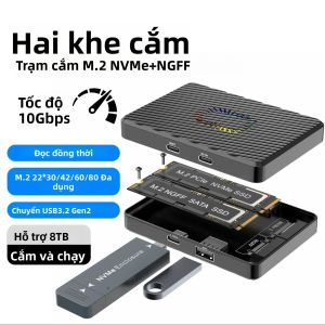 Vỏ Ổ Cứng SSD M.2 NVME Kép USB3.2 RGB Dock Kết Nối PCIe 10Gbps Thế Hệ 2 Chất Liệu Nhôm Dành Cho PC