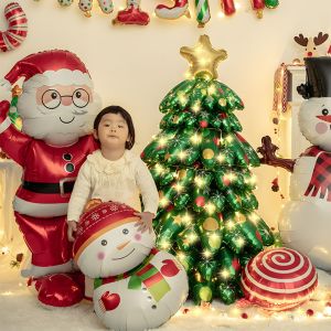 ต้นคริสต์มาสเป่าลมยักษ์ ซานตาคลอส บอลลูนฟอยล์อลูมิเนียม ตกแต่งคริสต์มาสในร่มและกลางแจ้ง ของประดับปาร์ตี้ปีใหม่ 2026