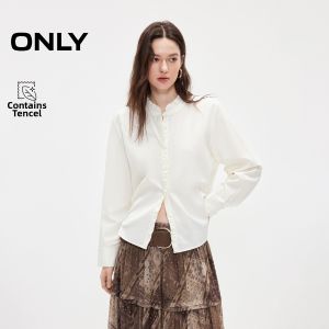 ONLY | Ruffled Neckline Long Sleeve Simple Solid Color Loose-fitting Shirt