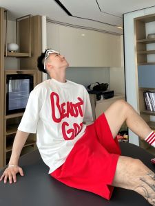 Áo Thun Tay Ngắn in Hình Trái Tim Họa Tiết Vẽ Tay Mùa Hè Rộng Rãi Thoải Mái Cho Cặp Đôi Quần Short Bộ Đồ Thường Ngày