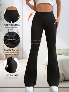 1 piece of womens black yoga bell bottom pants tight fitting and hip lifting abdominal stretch high waisted running pants
