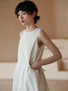 hacikis | Camping-friendly Stripe Dress with Rope and Big Pockets Cotton