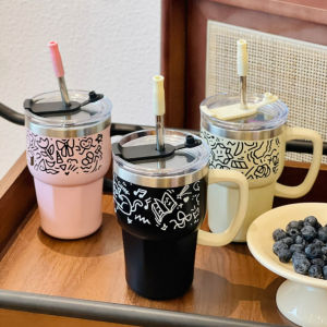 Stainless Steel Insulated Water Bottle Straw Cup Simple Design Men Women Coffee Cup 600ml Capacity Office Use Thermal Cup