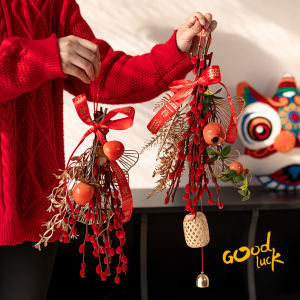 New Year Silver Willow Dry Flower Bouquet Hanging Decoration Festive Artificial Flowers Red Fruit Living Room Celebration Fake Flowers Xue Liu Decorative Hanging Ornaments