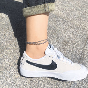 สร้อยข้อเท้าไททาเนียมหลายชั้นสีเงินสำหรับทั้งชายและหญิง สไตล์ฮิปฮอป พังก์ เทรนด์เกาหลี ญี่ปุ่น เครื่องประดับแฟชั่น