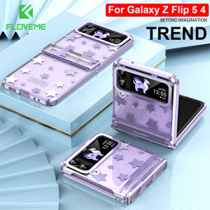 FLOVEME Plating Clear Fashion Star Phone Case For Samsung Galaxy Z Flip 6 Z Flip 5 Flip 4 Flip 3 5G With Hinge Full Protection Folding Clear Hard PC Shockproof Back Cover For Galaxy Z Flip6 Z Flip 5 Flip 4 Flip 3