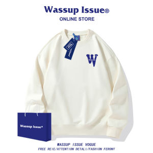 Wassup Issue Heavyweight round Neck Sweatshirt Mens Loose American Style Long Sleeve T-Shirt Spring Autumn Casual Print Youth Fashion