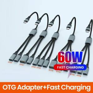 Cáp Chuyển Đổi Đa Cổng USB Type-C 60W Sạc Nhanh Hỗ Trợ Truyền Dữ Liệu OTG Đầu Nối USB Type-C Đực Sang USB + Type-C Cái