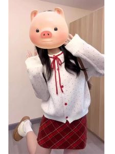 Red Christmas  Style Dress Set New Years Atmosphere Sensation Year-End Celebration Outfit A-Line Skirt High Waist Long Sleeve