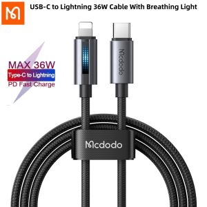 Mcdodo USB-C to Lightning 36W Cable With Breathing Light Fast Charge Cable Type C to Lightning 36W 3A Charger Data USB C to For iPhone 8 /8 Plus/ X / XR / XS /XS Max / 11 /12/13/14 pro max Macbook IPad Pro iphone 14 pro max PD ISO 16 Cable