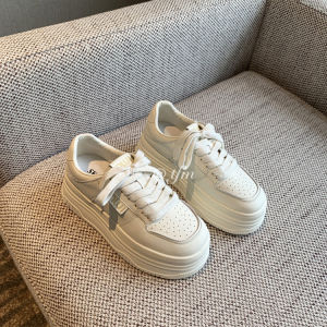 รองเท้าผ้าใบสีขาวสำหรับผู้หญิง TFM ทรงหนา พื้นยาง สวมใส่สบาย ทรงลำลอง รองเท้าสเก็ตบอร์ด รองเท้าบู๊ทแบบสวมหัวกลม