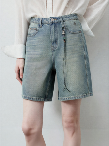 Toyouth | Quần Short Jeans Cotton Có Điều Chỉnh Dọc và Trang Trí Hạt