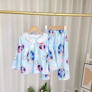 Little Baby 2Pcs/Set Girl Fashion Pyjamas Stella Hello Kitty Frozen Elsa Cartoon Girl Kids Long Sleeve Long Pant Sleepwear Lace Cute Ready Stock in Msia Summer Kids Children Lace Princess Home Wear Cute CNY 2025 baju raya perempuan Melody Lina Bell