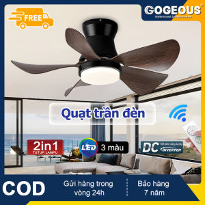 GOGEOUS【Freeship】Quạt trần phong khách retro có đèn LED 3 màu cho phòng ngủ có điều khiển từ xa 6 cấp độ gió
