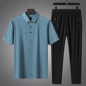 ROMON | Lomond Summer Ice Silk Thin Short Sleeve Polo Shirt Mens Sportswear Set Fathers Day Special Fashionable Urban Mid-Aged Dad Clothes
