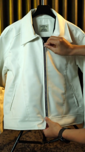 BOZRVK - LEATHER JAKET - JAKET KULIT PRIA BOXY CUT LEAD WELL PUTIH TULANG DAN HITAM