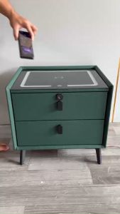 Tủ đầu giường hiện đại có khóa vân tay thông minh tích hợp Loa Blutooth cổng USBsạc cảm ứng không dây đèn Led đổi 3 màu