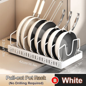 Sliding Drawer Pot and Pan Organizer for Under Cabinet - Pull Out Tray with 8 Adjustable Dividers for Cookware and Lids