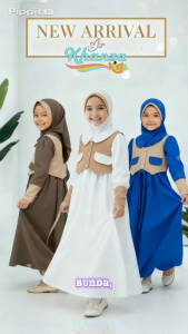 Gamis Anak Perempuan Crinkle Airflow Adem – Set Hijab Instan Lucu dan Sopan