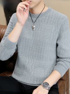 HENGYUANXIANG | Warm Thickened Fleece Round Neck Knitted Sweater For Men Winter Fashionable Base Layer Korean Style Knitwear Youth Polyester Viscose Nylon