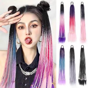 Colorful Gradient Twisted Braid Wig Women Y2K Millennium Spicy Girl Dirty Dreads Fake Hair Long Braided Tail Knot Style