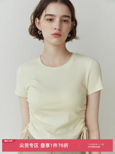 Fansi Lanen 23FS12360 Womens Knitted Short Sleeve T-Shirt Slim Fit Short Style Summer Trendy round Neck Commute Simple Pattern