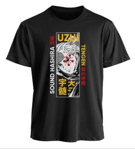 Bandai | Demon Slayer Uzui Tengen Sound Hashira T-shirt with Musical Note Pattern and Red Markings Anime Character Design Cotton Tee