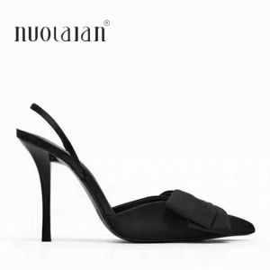 Summer Women High Heels Pumps Pointed Toe Stiletto Female Bow Sandals Party Slingbacks Luxury Heeled Shoes