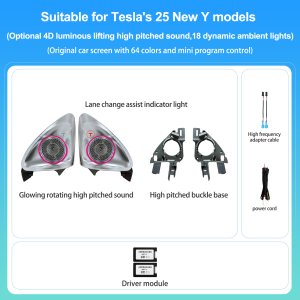 other |  For Tesla Model 3/Y 4D Rotating Hi-Fi Speaker Lights with Blind Spot Warning OEM Fit Plug & Play No Programming Sync with F