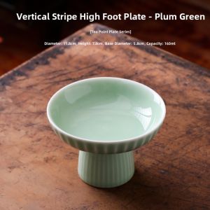 Retro Chinese Ceramic High Leg Fruit Tray Tea Snack Plate Handmade Ornate Citron Serving Tray Dishwasher Safe Heat Resistant