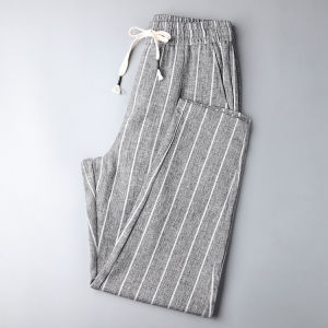 Slim Fit Mens Summer Thin Stripe Nine-Tenths Casual Pants mid Waist Youth Fashion Breathable Sweat Cloth Pocket Decorated Sporty