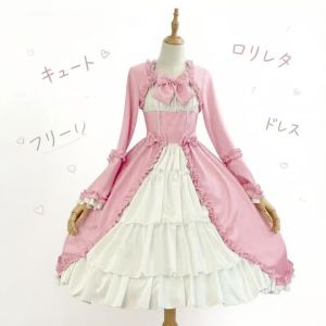Women Vintage Gothic Lolita Dress Square Collar Corset Bowknot Medieval Rococo Steampunk Retro Princess Party Gown Costume