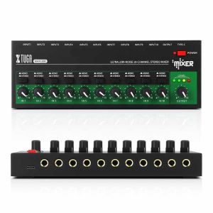 XTUGA MAX1200 10 Channel Mini Sound Mixer Audio Stereo Mixer Portable Ultra Low-Noise Line Mixer for Studio Recording Audio Equipment