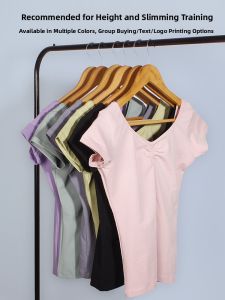 Womens Short Sleeve Dance Top V-Neck Gymnastics Ballet Dancing Uniform Professional Physique Training Wear Red Dance Shoe